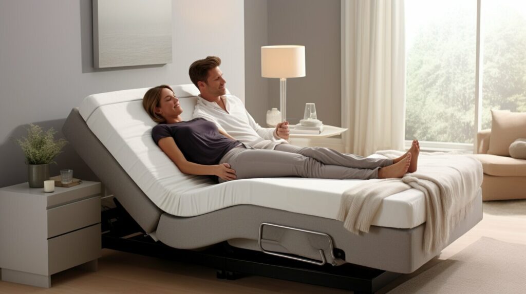 Adjustable bed for couples with sleep apnea: head elevation to open airway