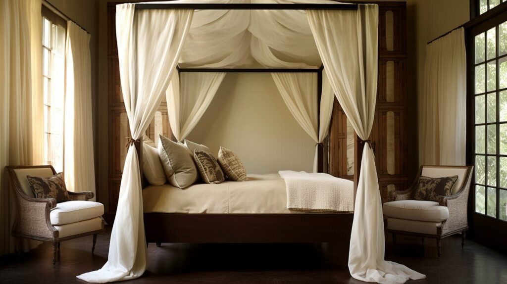 Versatile decor themes for canopy beds with different frame styles