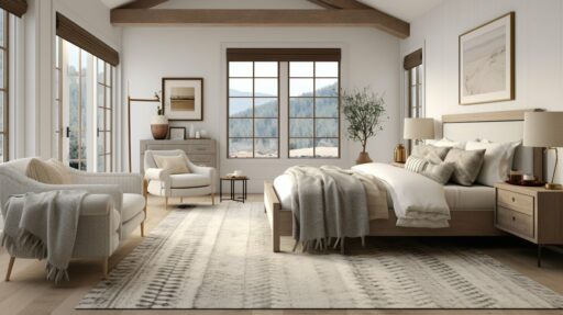 neutral base rug layering for cozy bedroom feel