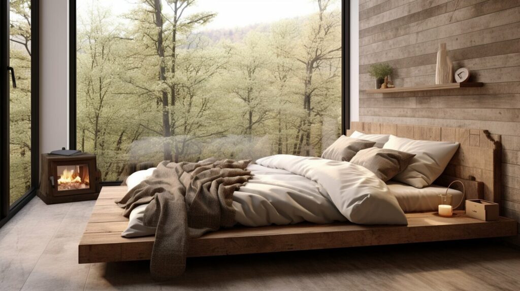 modern platform DIY bed frame with wood slats