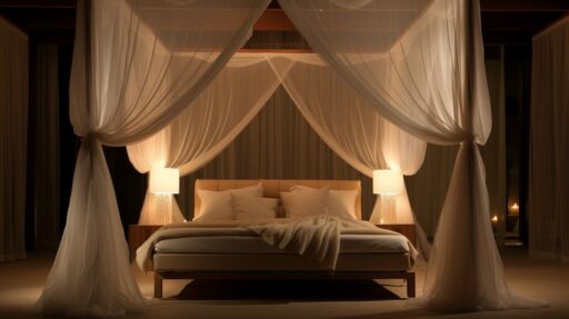 This image shows canopy four-poster beds styled as the focal point of a room, proving that canopy four-poster beds can anchor the entire design.