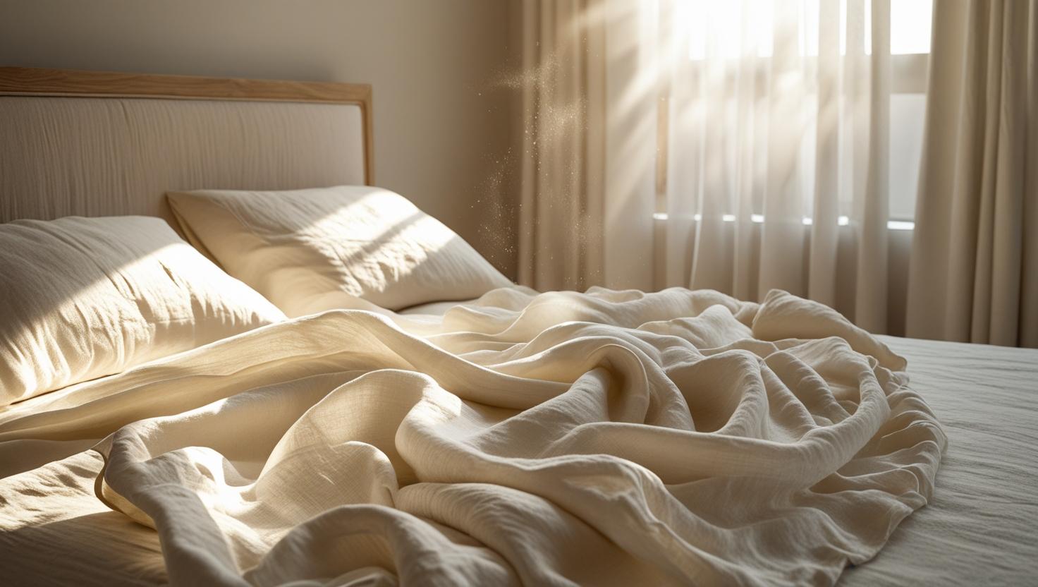 Selecting perfect bed linen in a calm, light-filled bedroom