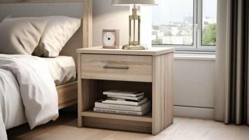 Reinforced rattan nightstand with open shelf and wood frame
