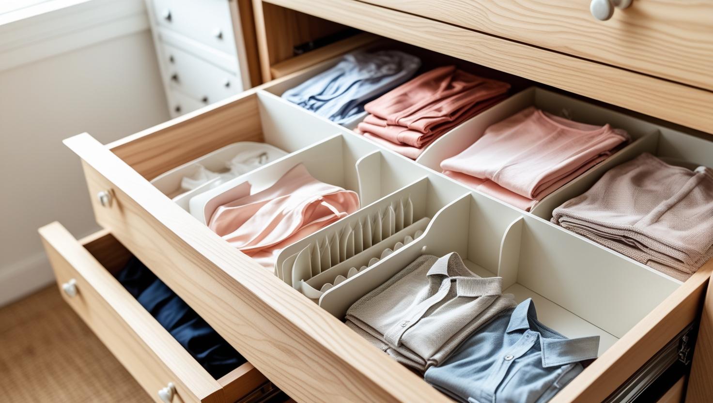 open dresser drawers after decluttering, showing neat categories – organizing and styling your dresser
