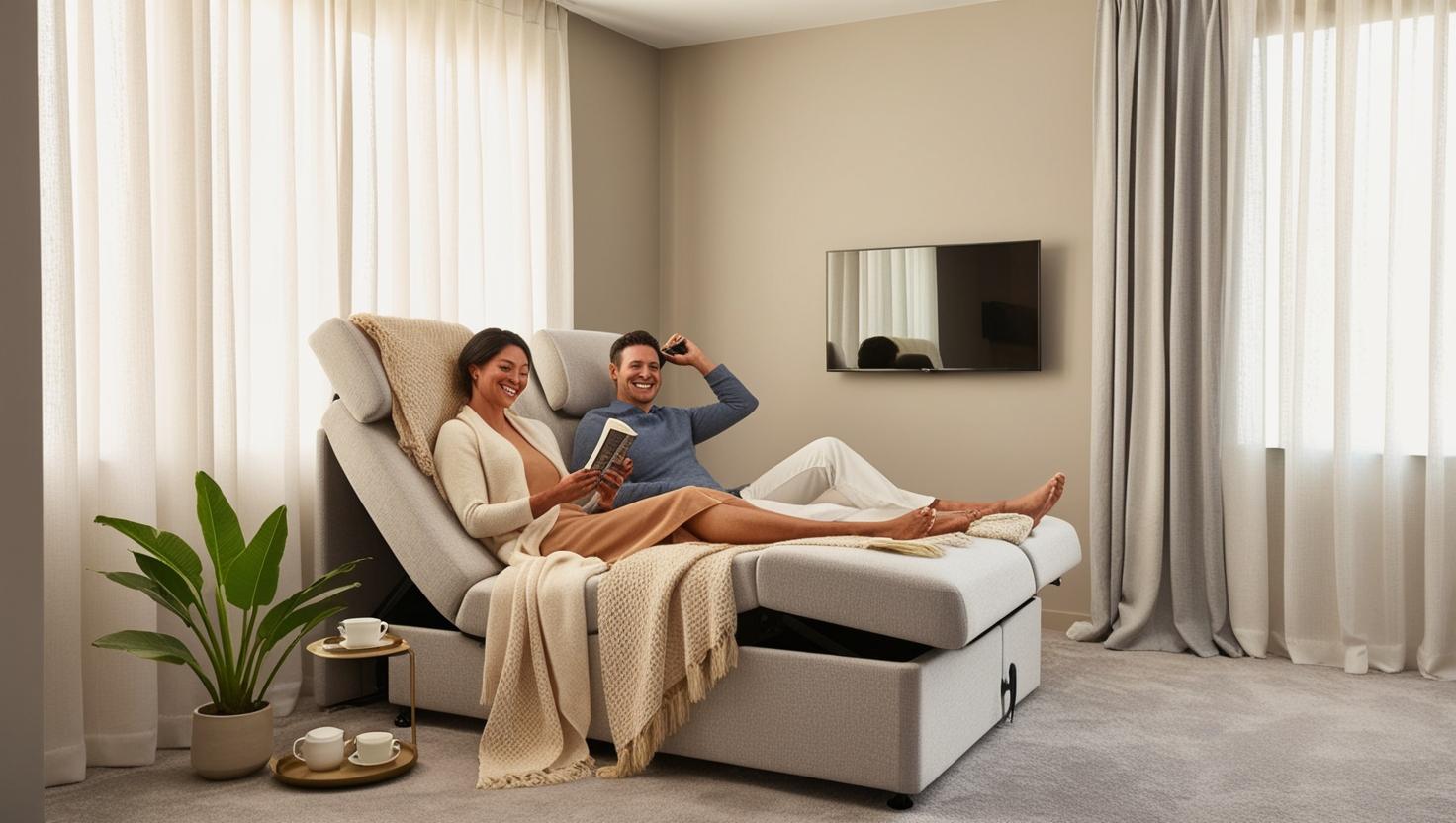 couple using adjustable bed with remote for customized sleep comfort