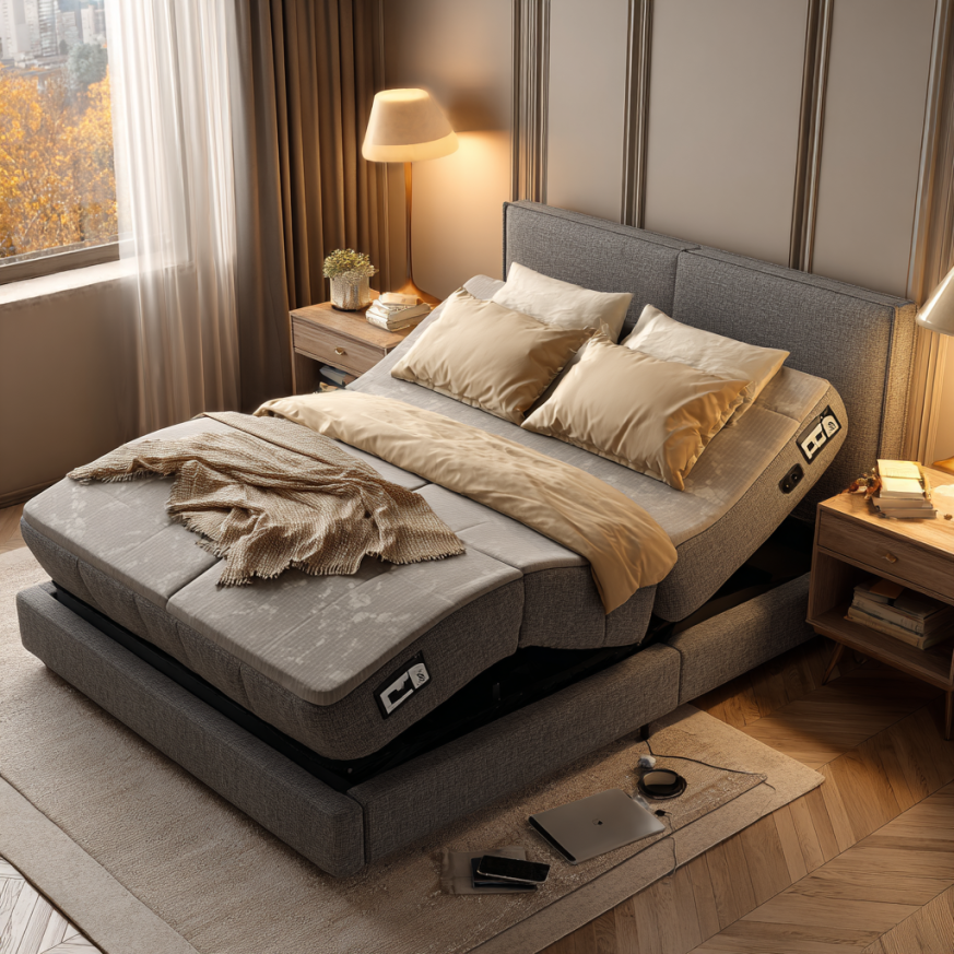 Adjustable Bed Technology in zero-gravity position showing pressure relief benefits