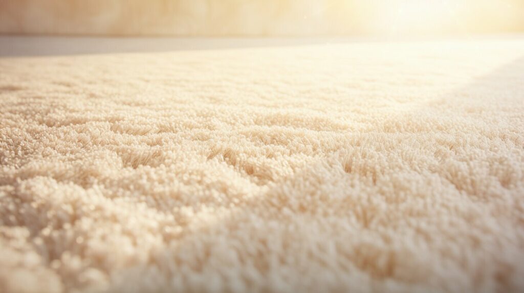 This image communicates care and maintain bedroom carpets tips by showing UV-filtering curtains protecting a bright bedroom carpet from fading.