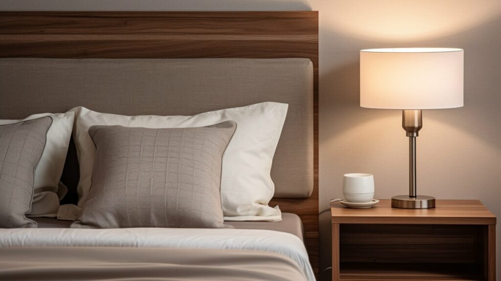 This serene bedroom shows bedside table lamps that frame the headboard, demonstrating how bedside table lamps create both symmetry and soft, practical light.