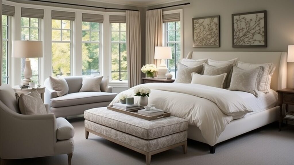 Bedroom seating arrangement with clear traffic flow