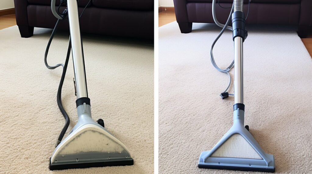 This image reflects care and maintain bedroom carpets tips by illustrating a professional hot-water extraction machine rejuvenating bedroom carpet fibers.