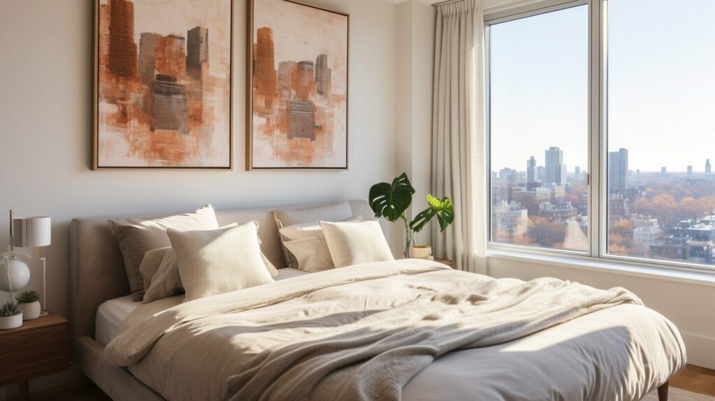 curating wall art in bedroom