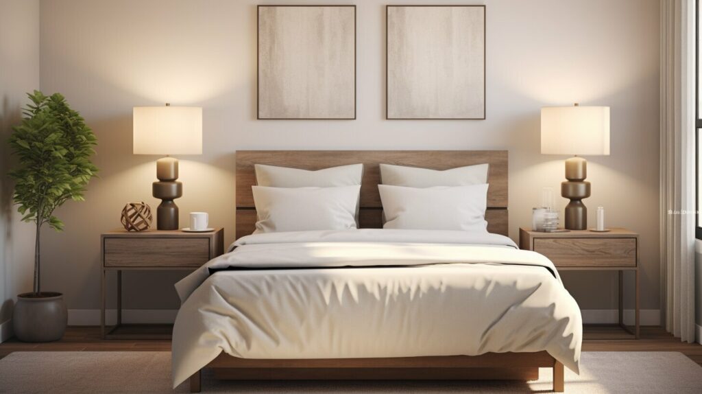 This styled vignette shows bedside table lamps sized to the nightstand, proving that bedside table lamps should leave room for essentials and still feel proportionate.