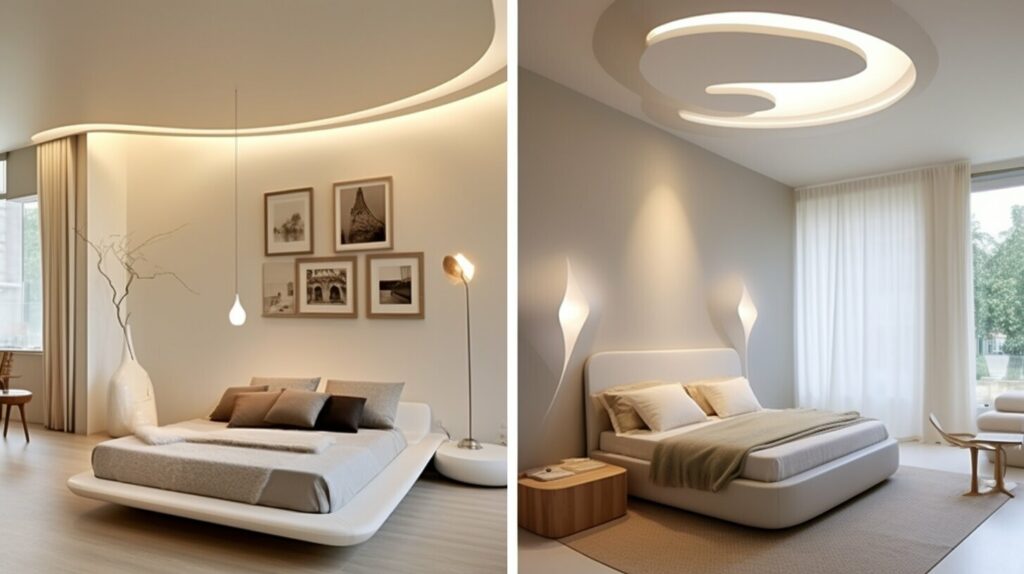 bedroom lighting with floor lamps and ceiling fixtures