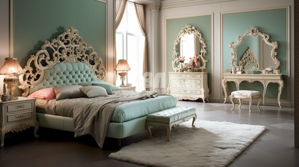 Functional and decorative mirrors above the bed as a stylish focal point