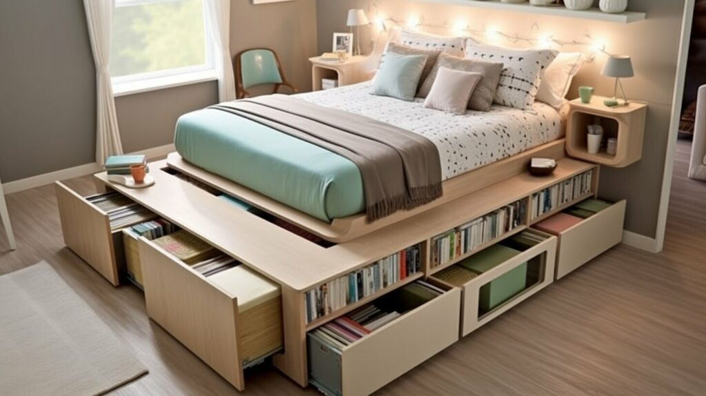 cozy bedroom with under-bed drawers and neutral decor – storage beds small space living