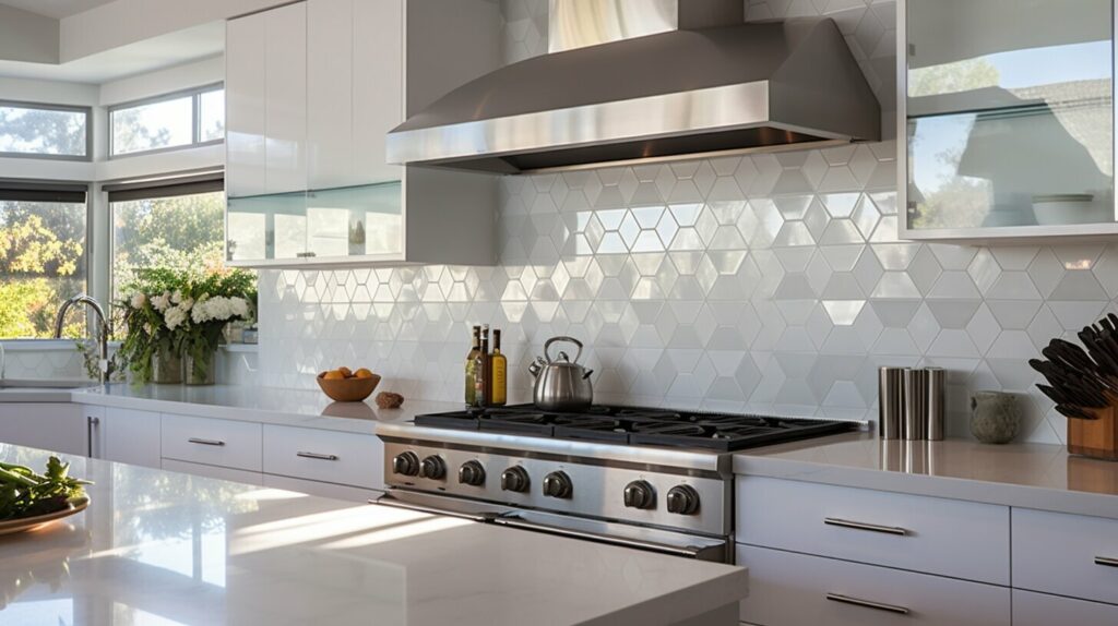 Functional and decorative mirrors used as mirrored kitchen tiles