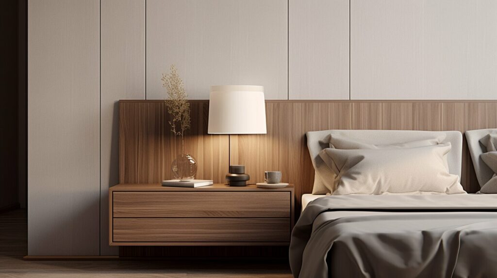 This photo illustrates bedside table lamps at the correct height, showing how bedside table lamps align with eye level when seated in bed for comfortable reading.