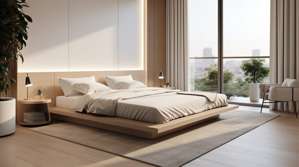 Wooden bed frame in a rustic bedroom setting showing the Perfect Material for Your Bed Frame