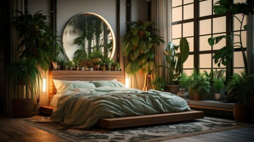 Bedroom flooring enhancements showing rug placement under bed