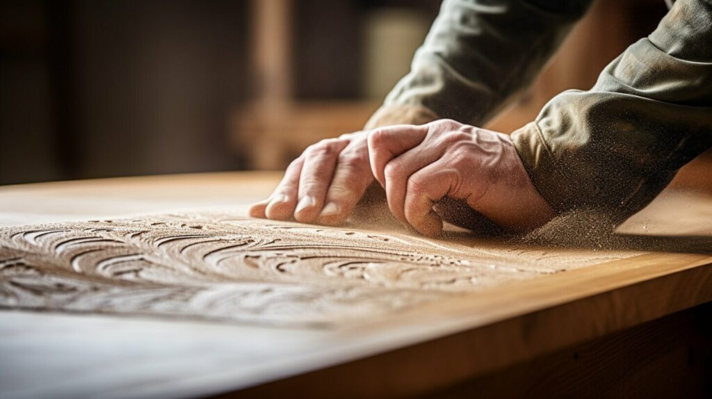 sanding smooth edges of a DIY bed frame before staining