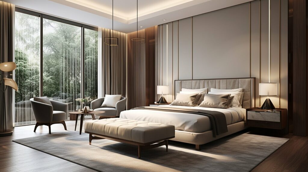 Stylish bedroom seating with integrated bedroom seating area