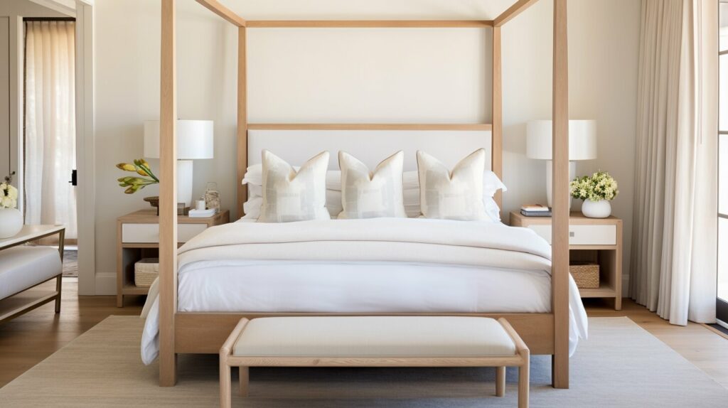 A serene bedroom underscores how four-poster beds bring timeless elegance and modern comfort together.