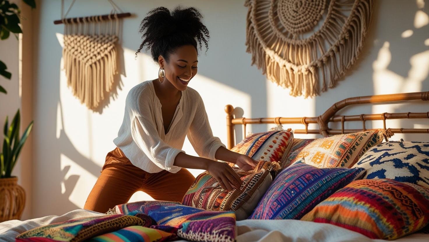 Bedding arrangements with modern and traditional influences