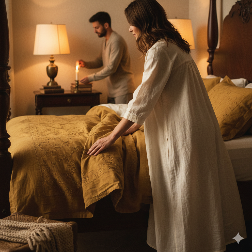 This cleaning supplies photo ties back to when did bedding ceremonies end by showing today’s private, hygienic bed preparation.