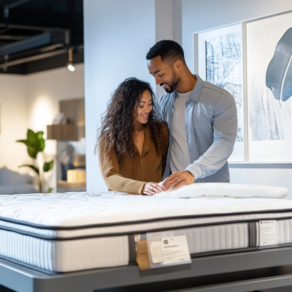 discover the best mattress types couple testing mattress in store