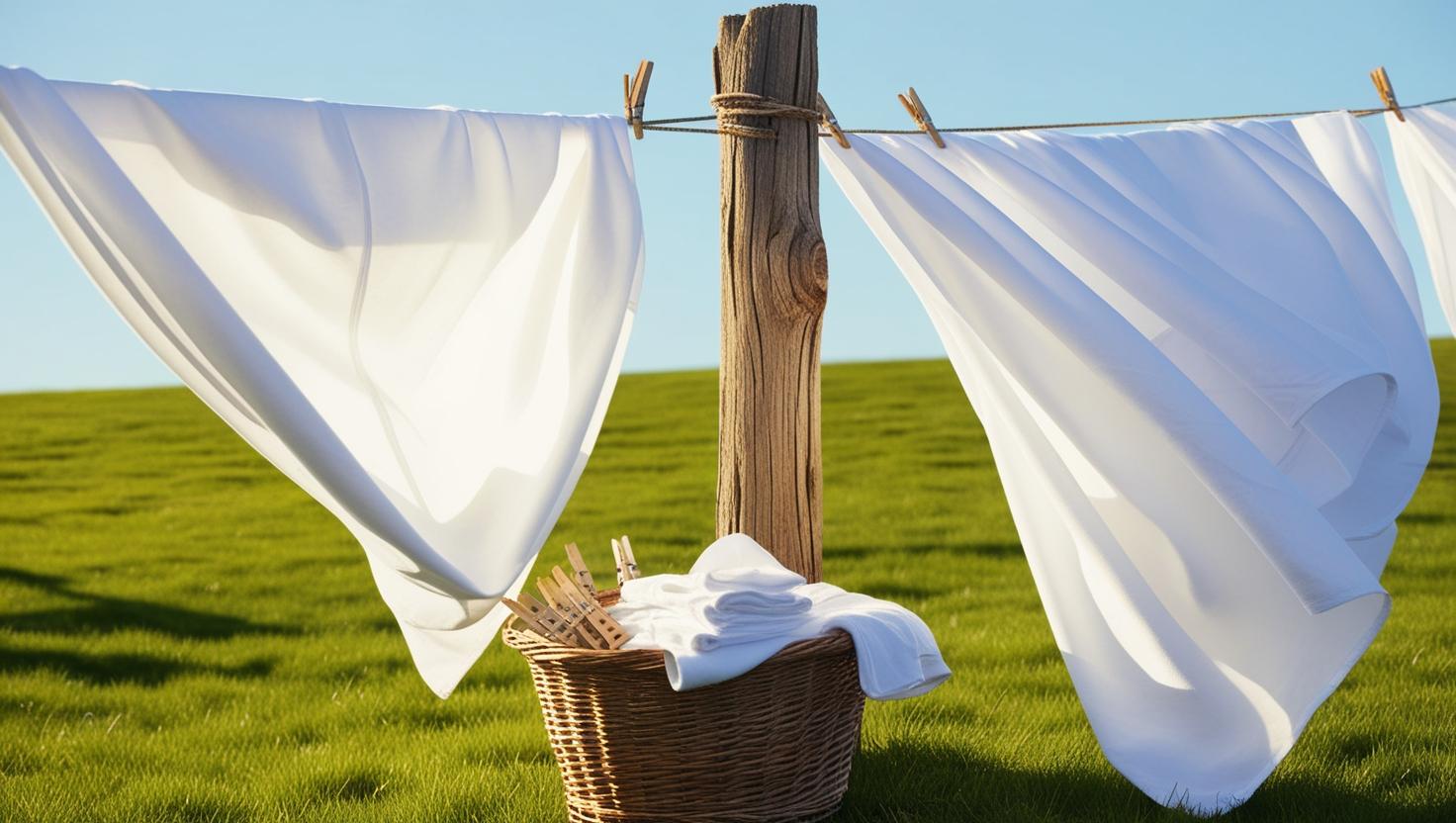 This outdoor line-drying scene shows that can bedding go in the dryer or be air-dried depending on the fabric and the care label.