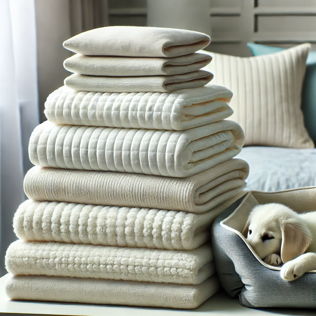 Freshly cleaned bedding after washing bedding to kill fleas with hot water and heat drying.