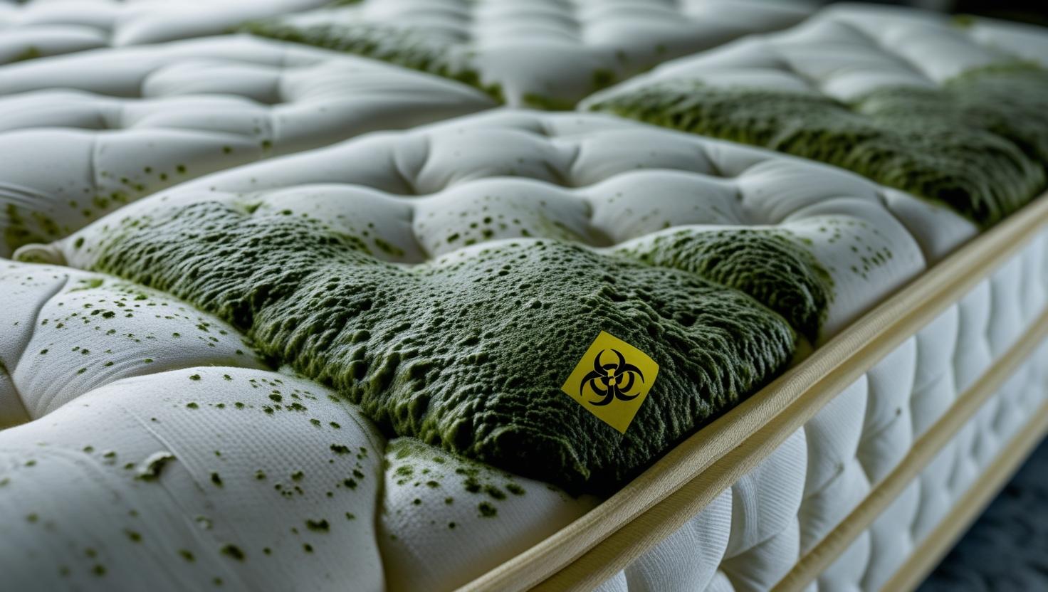 Moldy mattress from bedding damp yellow musty buildup