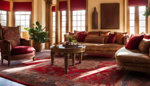 Cozy reading nook featuring plush textures and quality rugs and carpets that add warmth and elegance