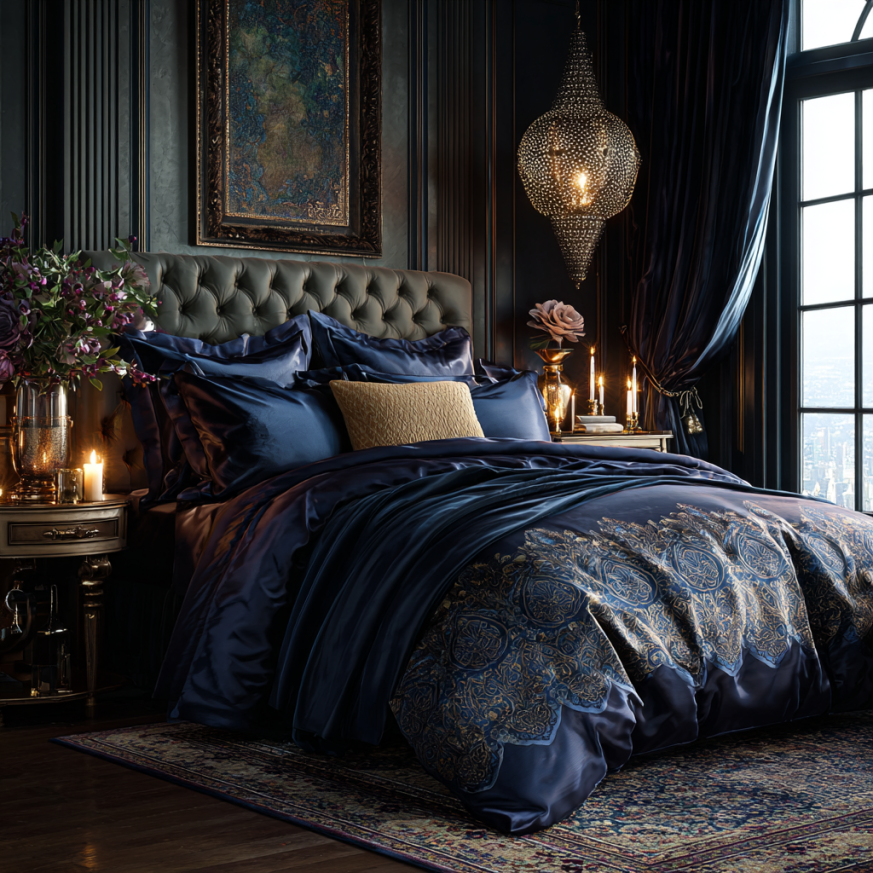 silk bedding set for a glamorous bedroom aesthetic