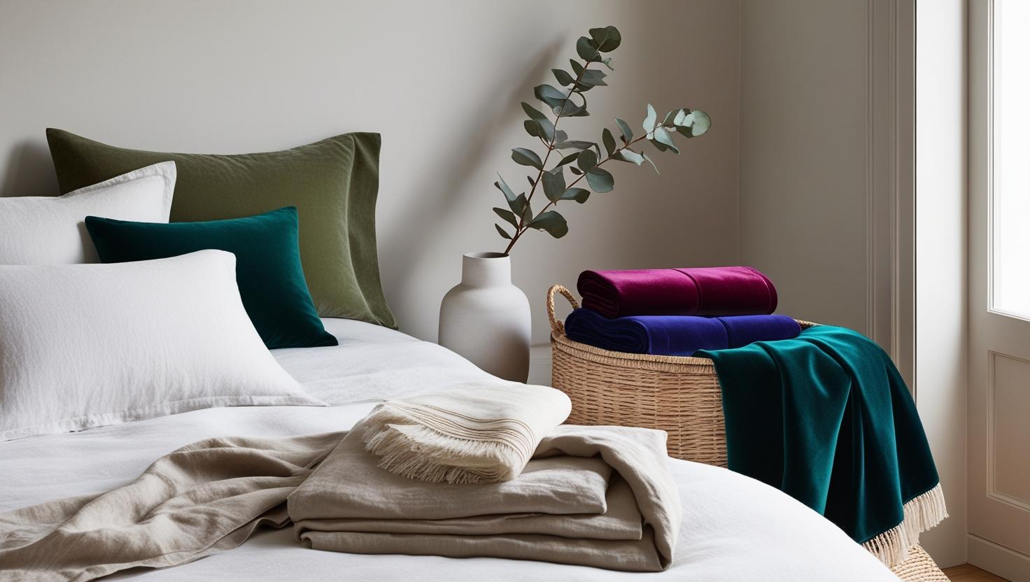 Bed sham on cozy layered bed in soft morning light