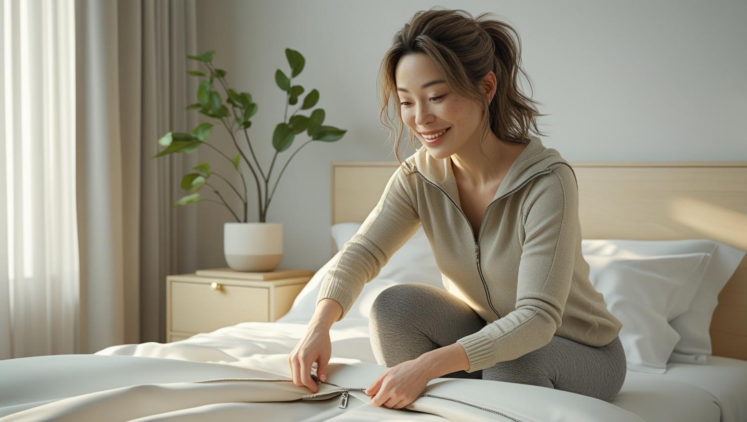 Modern bedroom using zipper bedding for convenience and style