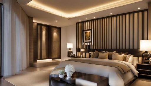 A cozy room with soft ambient and accent lights creating the perfect bedroom lighting experience