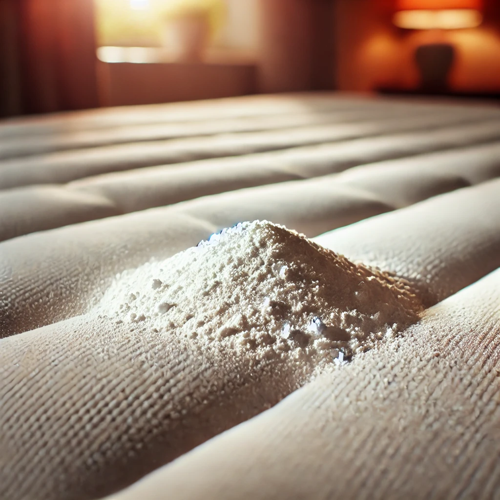The mattress sits near a sunny window to clean peed mattress odors with natural drying and airflow.