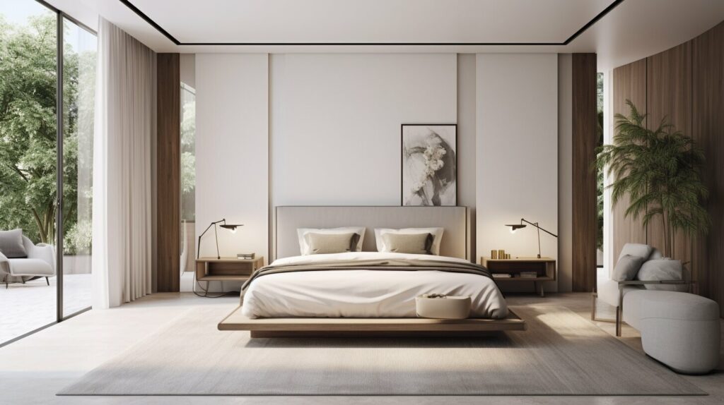 Natural elements like wood and greenery in modern bed designs