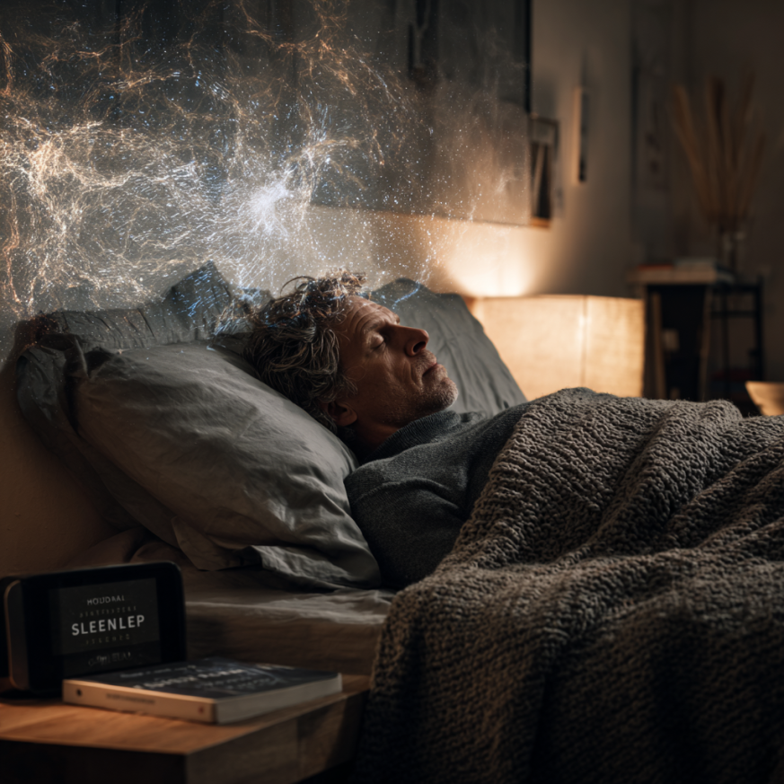 Deep sleep scene with brain visualization to enhance cognitive function