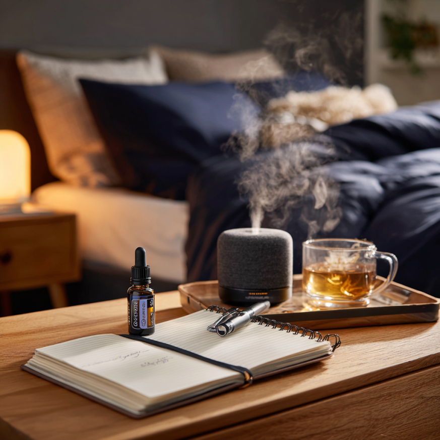 Evening sleep ritual with scents and sounds to enhance memory