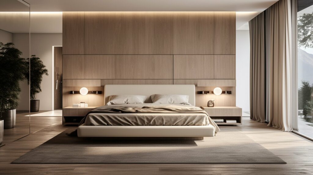 Mirrors enhancing space in modern bed designs