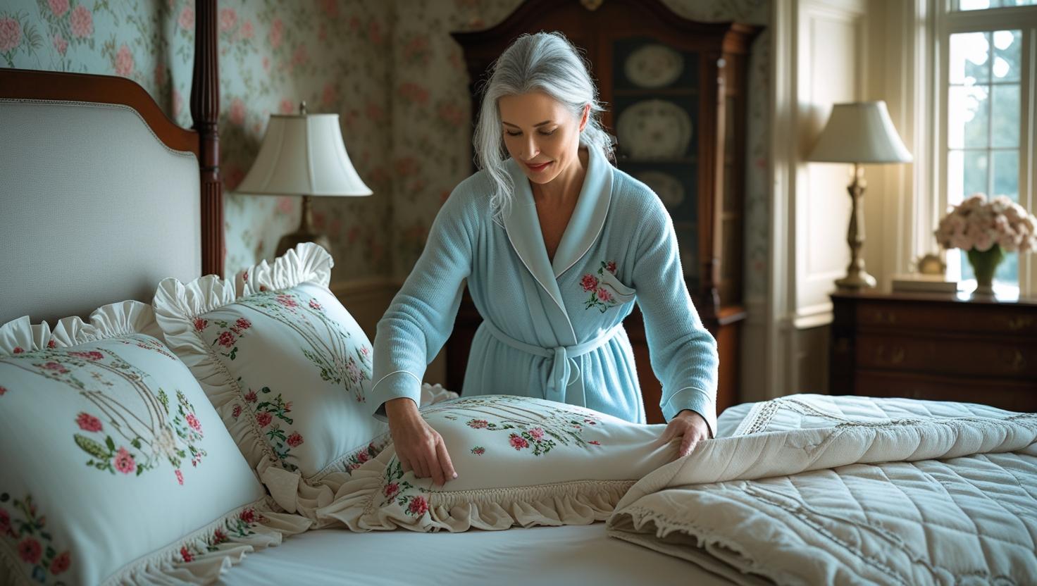 Close-up pillow details showing what is a sham bedding edge style