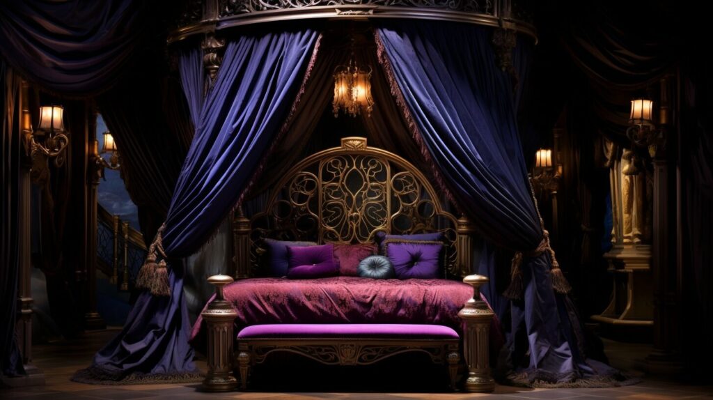 Canopy frame used to zone a room during a style-focused bed transition