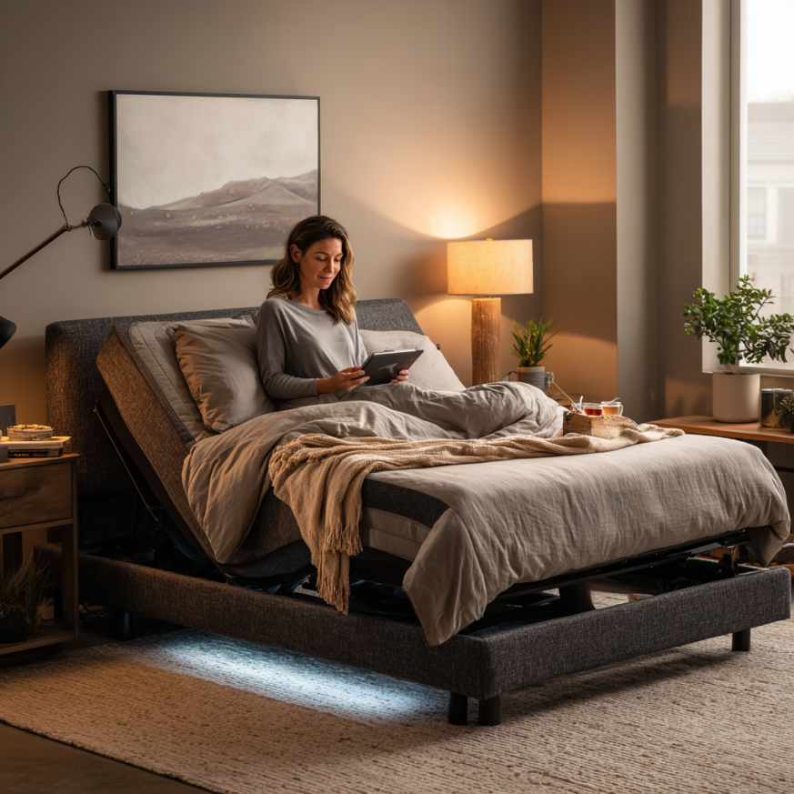 Adjustable bed base with modern tech features