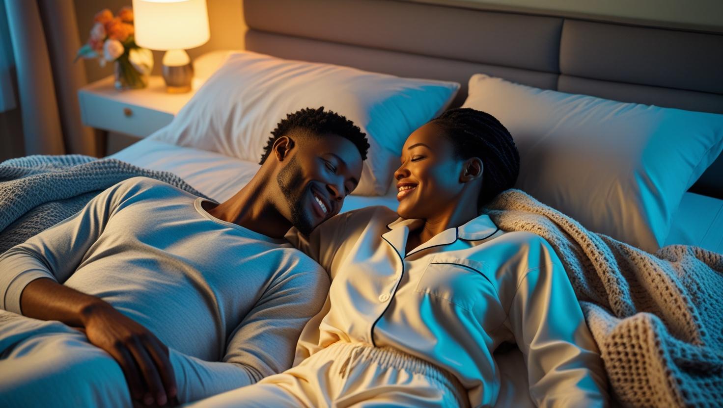 A couple tests a memory foam bed for side sleepers to feel contouring at the shoulders, gentle hip support, and restful pressure relief.