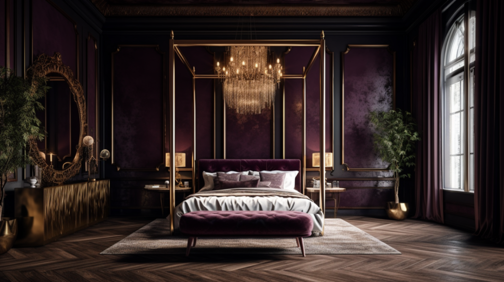 Elegant gold canopy beds glamour and style showcased in a refined bedroom design