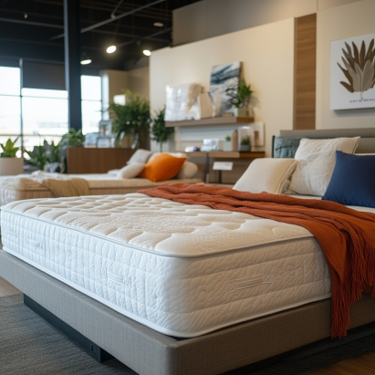 Home trial setup of a new mattress with accessories for real-world testing