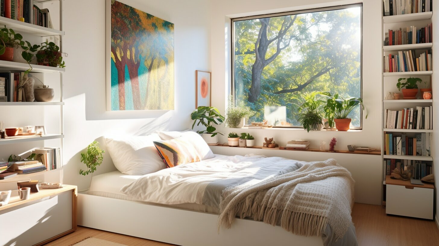 modern storage beds with built-in drawers and neutral decor