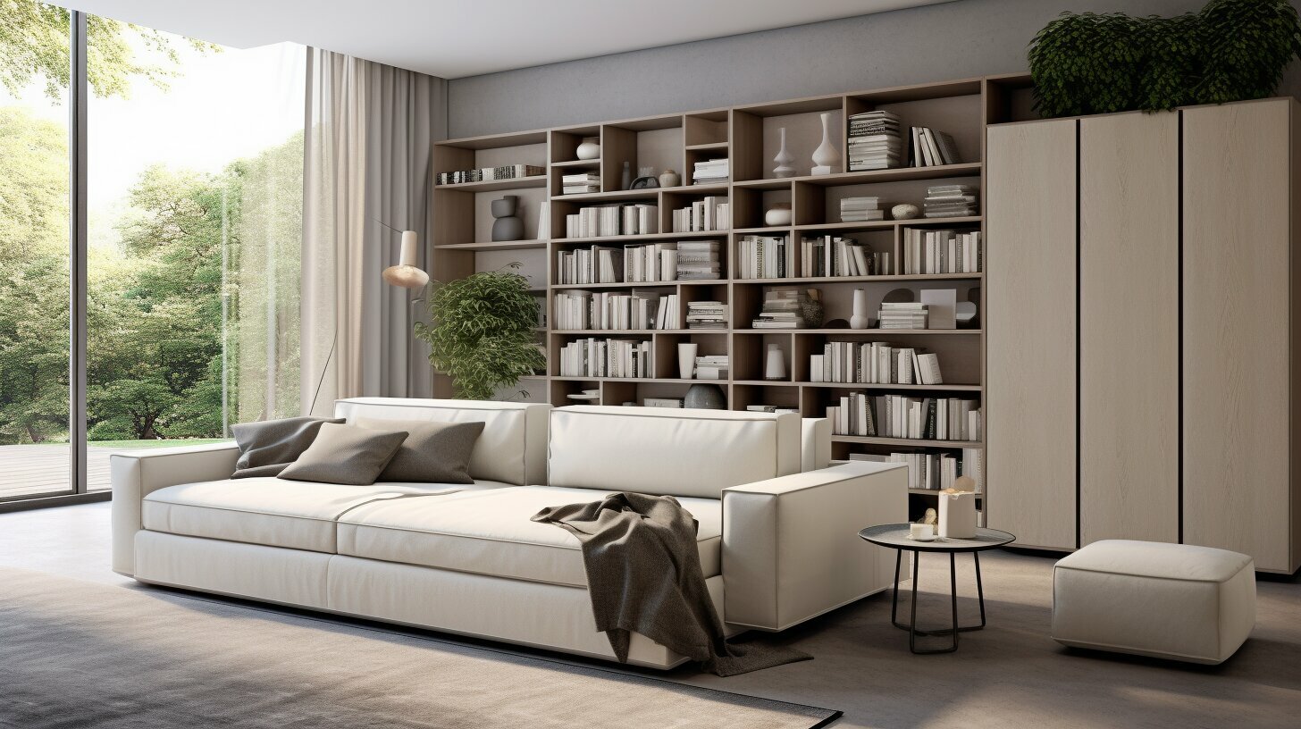 Bedroom sofa placed near a window to balance natural light and circulation paths